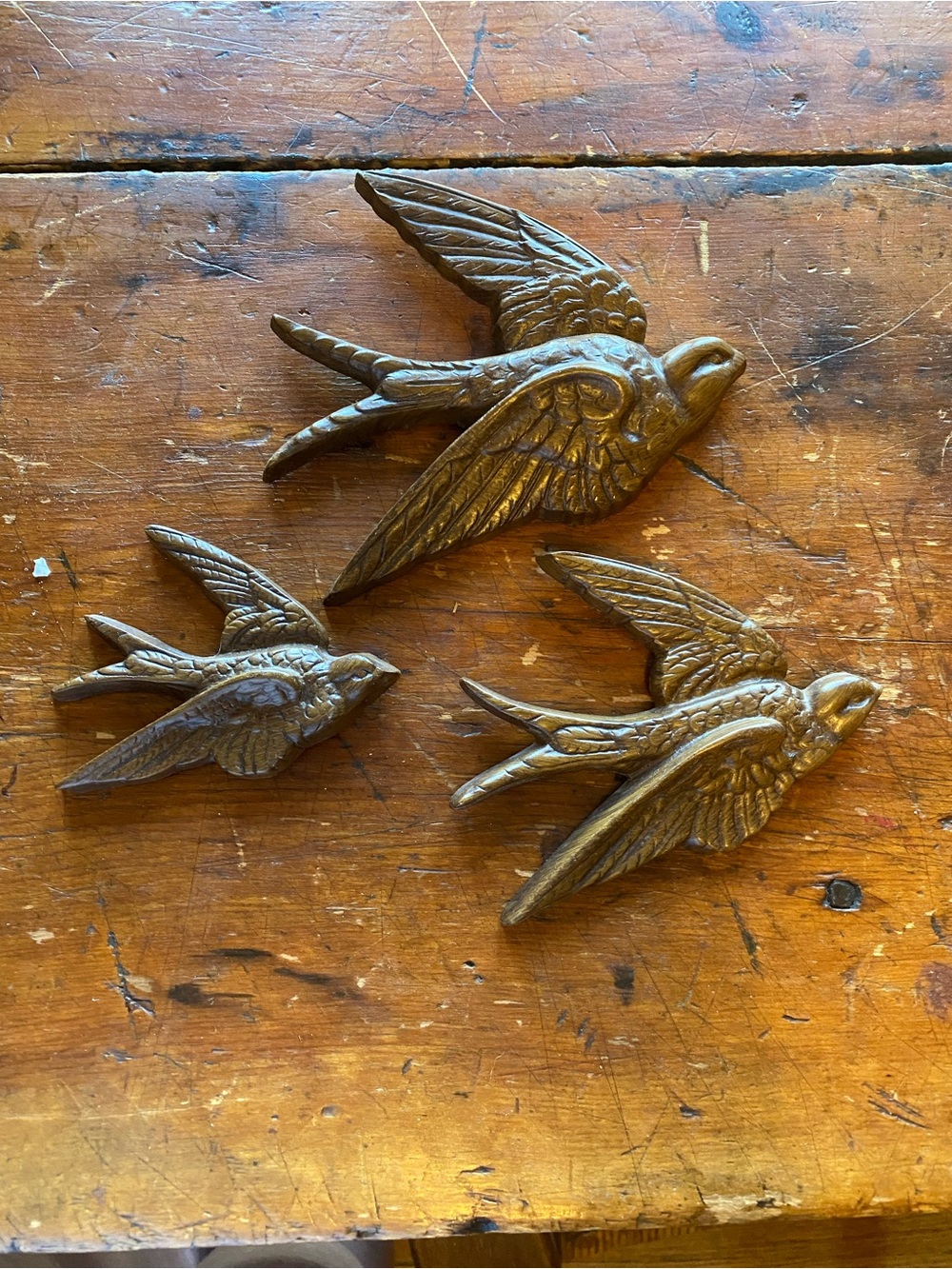 Set of 3  Swallow Wall Plaques - Flying Bird Decor - vintage 1970